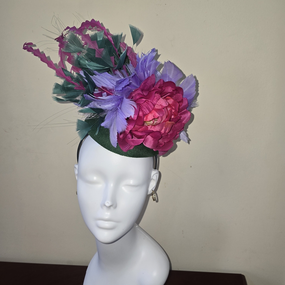 Statement Floral Feather Headpiece - Pink & Purple